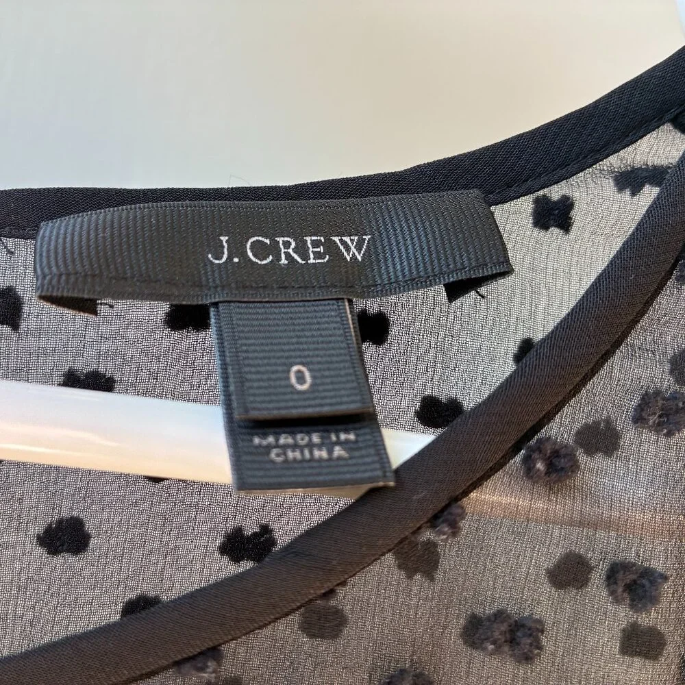 J. Crew Black Silk-Blend Ruffle Polka Dot Blouse - Size 0